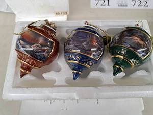 lot 721 image: Lot of (3) Night Mapling, Deer Crossing and Sharing the Solitude by Terry Redlin Collectors Ornaments
