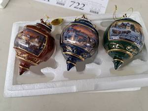 lot 722 image: Lot of (3) Trimming the Tree, Heading Home by Terry Redlin Collectors Ornaments