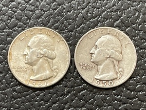 1950-D and 1961 Washington Silver Quarters