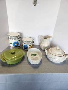 Assortment of Canisters, Pitchers, Casserole Dishes