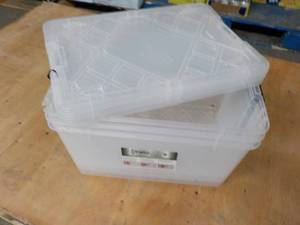lot 119 image: 3 Instra View 45 qt Storage Totes w...