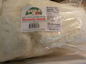 lot 298 image: 5 lb. Bag Bella Frozen Mozzarella C...