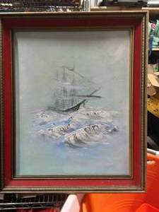 lot 35 image: Vintage Original Painting Of A Ship On A Rough Sea-Signed Arnold (Arnie Chuckles)