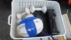 lot 652 image: Bicycle Helmets (2) Hand Weights and Radios.