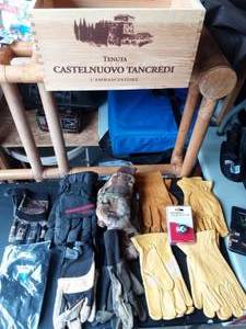 Wood Crate Full Of Assorted Gloves & Mitts (Many Are NewLeather)