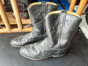 Pair Of Black (Ostrich) Leather Boots Size 11