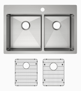 lot 3 image: ELKAY Crosstown ECTSRO33229RTBG1 6040 Double Bowl Dual Mount Stainless Steel Sink Kit