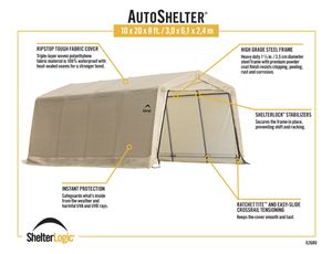 lot 22 image: SHELTERLOGIC 10 x 20 x 8 All-Steel Metal Frame Peak Style Roof Instant Garage and AutoShelter with Waterproof and UV-Treated Ripstop Cover