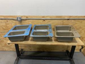 lot 110 image: Lippert Components Lot of 3- 209586 Sink Better Bath Double Kitchen Sinks 24-38 Inch x 18-78 Inch Drop In Surface Mount With 3 Hole Faucet Mount Stainless Steel Look (ABS Plastic)