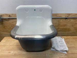 lot 151 image: KOHLER Bannon 22-14 In. x 18-14 In. Wall-Mounted or P-Trap Mounted Service Sink with Rim Guard and Back Drilled on 8 In. Centers, White