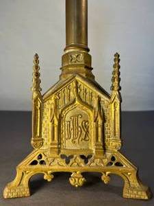 lot 75 image: elaborate brass carved religious candlestick