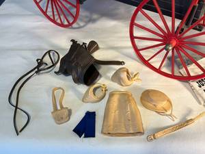 lot 93 image: vintage Josie West Cowgirl Doll with 2 horses & multiple accessories