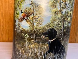 lot 85 image: vintage milk can with handpainted autumnal hunting scene