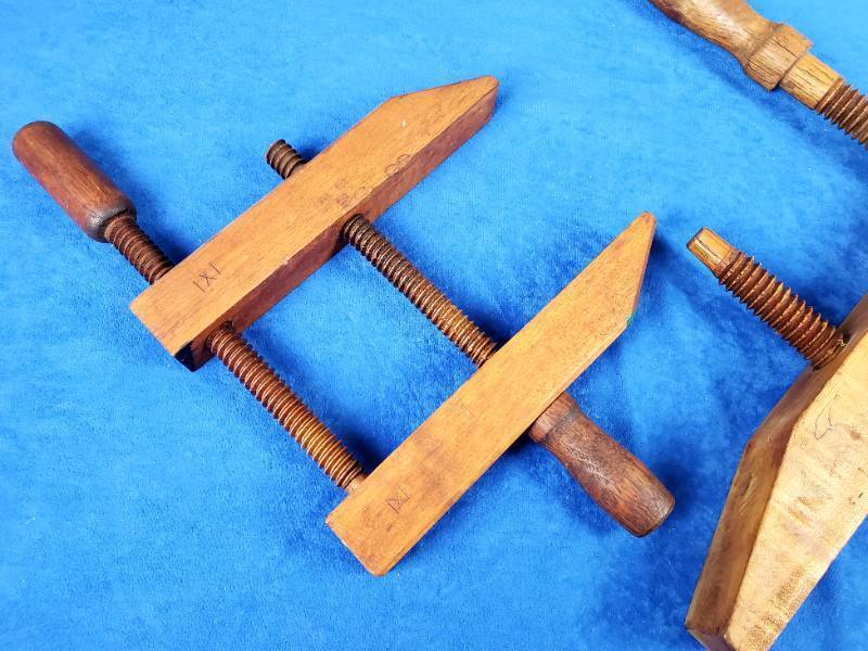 lot 24 image: (2) Vintage All Wooden Woodworking Clamps