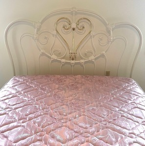 lot 89 image: Whimsical QueenFull Metal White Bed with Golden Accents