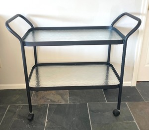 lot 177 image: Two Tiered Metal Cart with Glass Shelves