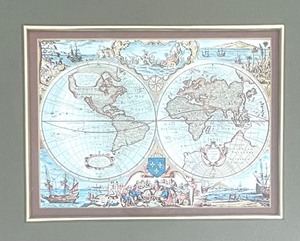 lot 304 image: Framed Etched Metal World Map