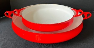 lot 38 image: Two Red Dansk Handled Enamel Pans