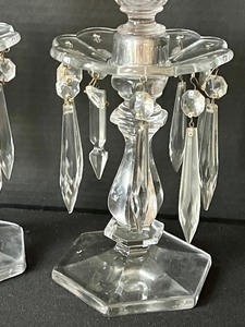 lot 36 image: Pair of Lovely Vintage Glass Candle Holders