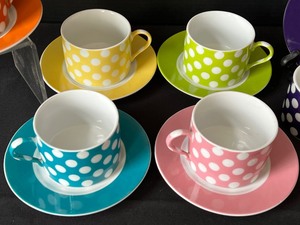 lot 37 image: Fun and Whimsical Polka Dot Coffee Cup Set