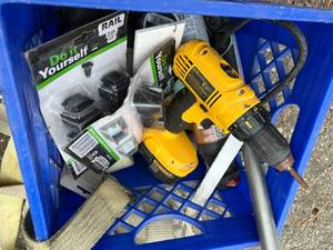 lot 56 image: Hardware Box, Everbilt Rope, DeWalt Screwdriver, Ratchet Straps