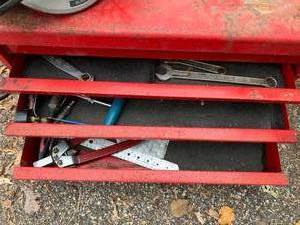 lot 57 image: Red Tool Box with Contents, Circular Saw