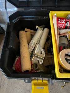 lot 150 image: Stanley Rolling Mobile Job Chest and Painting Supplies