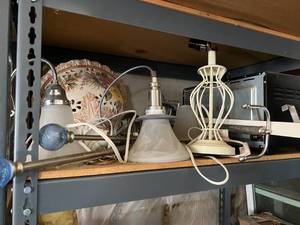 lot 154 image: Contents of Shelf Light Fixtures, Aluminum Spindles, Bubble Wrap and more