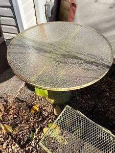 lot 192 image: Yellow Patio Table and Small Yellow Metal Table