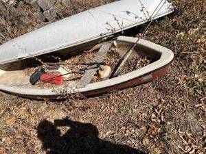 lot 182 image: 2 Fiberglass Canoes and Fishing Rods