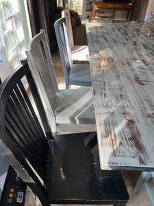 lot 1 image: Large Distressed KitchenDining Table, Bench and Chairs