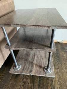 lot 3 image: Wood and Pipe End Table