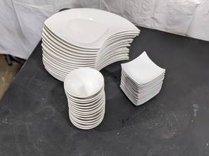 lot 75 image: 45pc White China Modern Dish Set