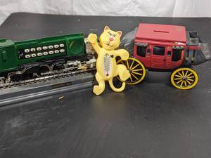 lot 96 image: Vintage Train Phone, Wagon Bank, Cat Thermometer