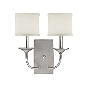 lot 49 image: Loft 2 Light 14 inch Matte Nickel Sconce Wall Light in White Fabric Shade (NIB)