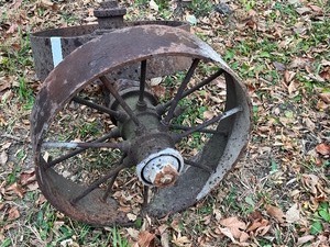 Lot Of (2) Vintage Steel Wide-Wheel Wagon Wheels