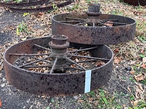 Lot Of (2) Vintage Steel Wide-Wheel Wagon Wheels