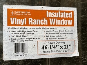 (1) New Unused Insulated Vinyl Ranch Window --21 x 46.25