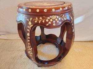 lot 15 image: Inlaid Teak Garden Stool #1