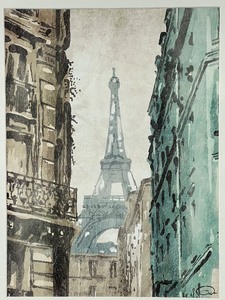 lot 54 image: Framed City View by Onrei Eiffel Tower Print