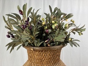 lot 41 image: Tall Woven Basket with Decorative Dried Olive Greens