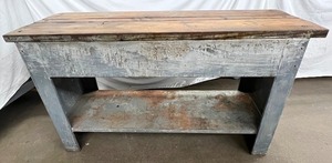lot 92 image: Industrial Metal and Wood Workbench- Salvaged from a Barn in Minnesota