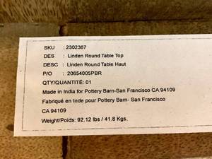 lot 85 image: Pottery Barn Lindon Round Large Grey Dining Table - Solid Mango Wood