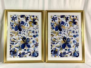 lot 74 image: Two Matching Floral Prints in Gold Frames by Carol Robinson