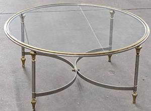 lot 10 image: Mid Century Modern Italian Round Brass and Steel Coffee Table - 37 In Wide