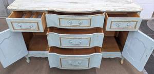 lot 9 image: Distressed Shabby Chic Seafoam Wood French Buffet  Sideboard  Cabinet  Dresser