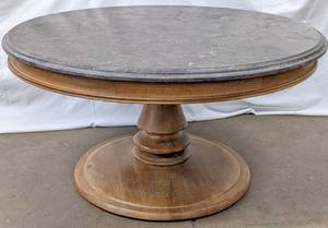 lot 17B image: Arhaus Solid Hand-Carved Bluestone Top  3-Foot Wood Coffee Table
