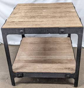 lot 70 image: Pottery BarnClint Industrial End Table in Reclaimed Wood and Wrought Iron