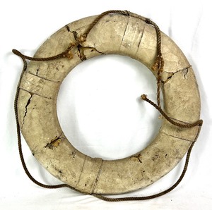 lot 121 image: Antique Life Preserver - Wood and Canvas- Display Only