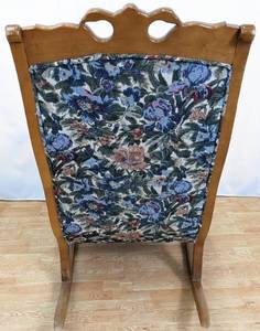 lot 127 image: Exceptional Vintage Upholstered Rocker with Peacock Carvings